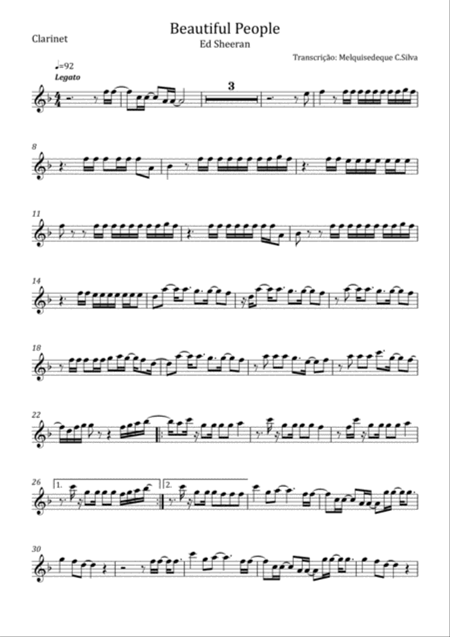 Beautiful People Clarinet Solo scores gallery preview page 1