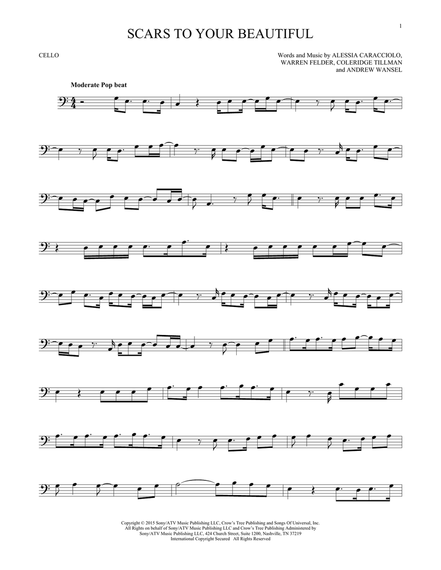 Scars To Your Beautiful Cello Solo scores gallery preview page 1