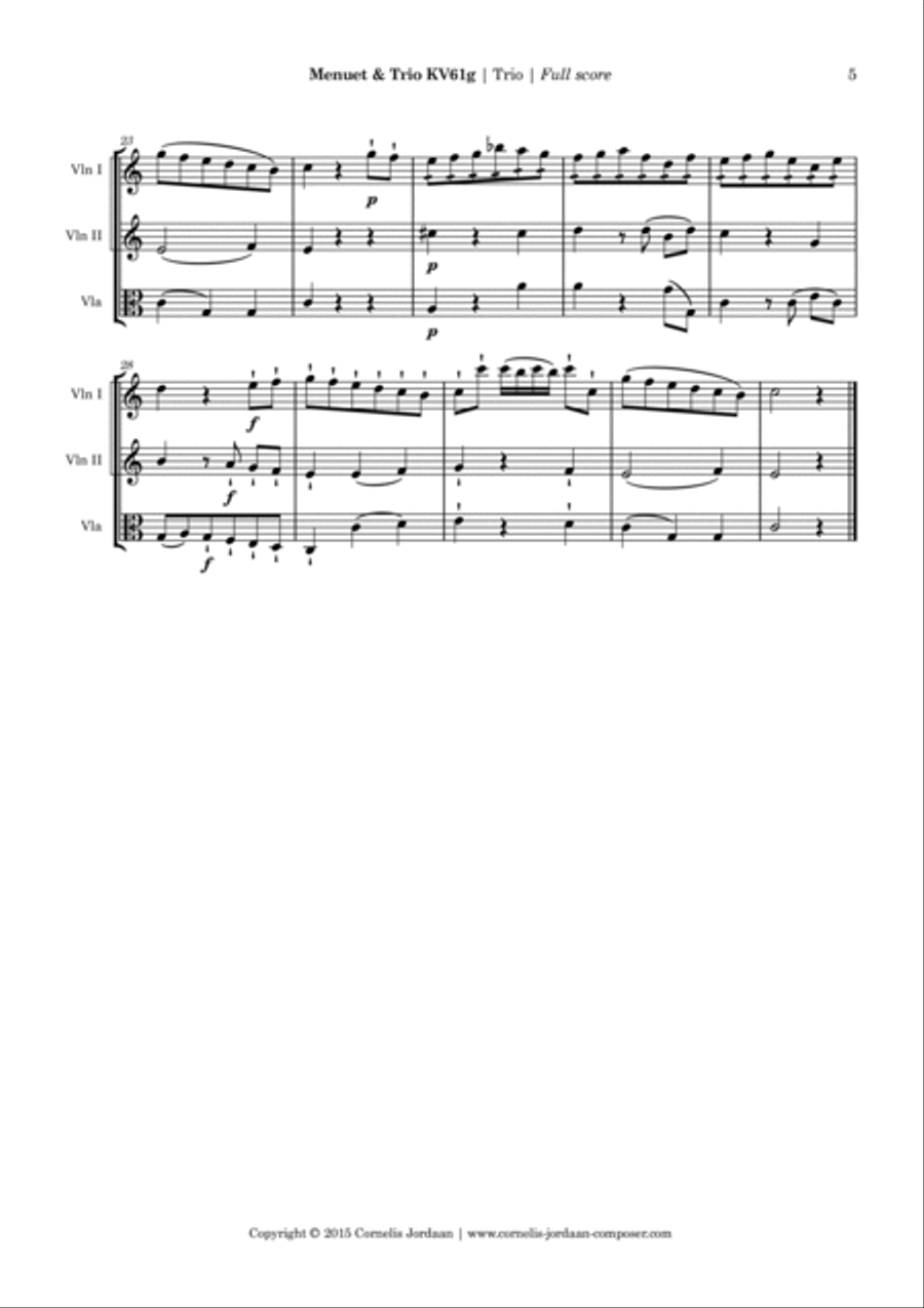 Mozart Minuet & Trio KV61g, for 2 violins & viola Small Ensemble scores gallery preview page 5