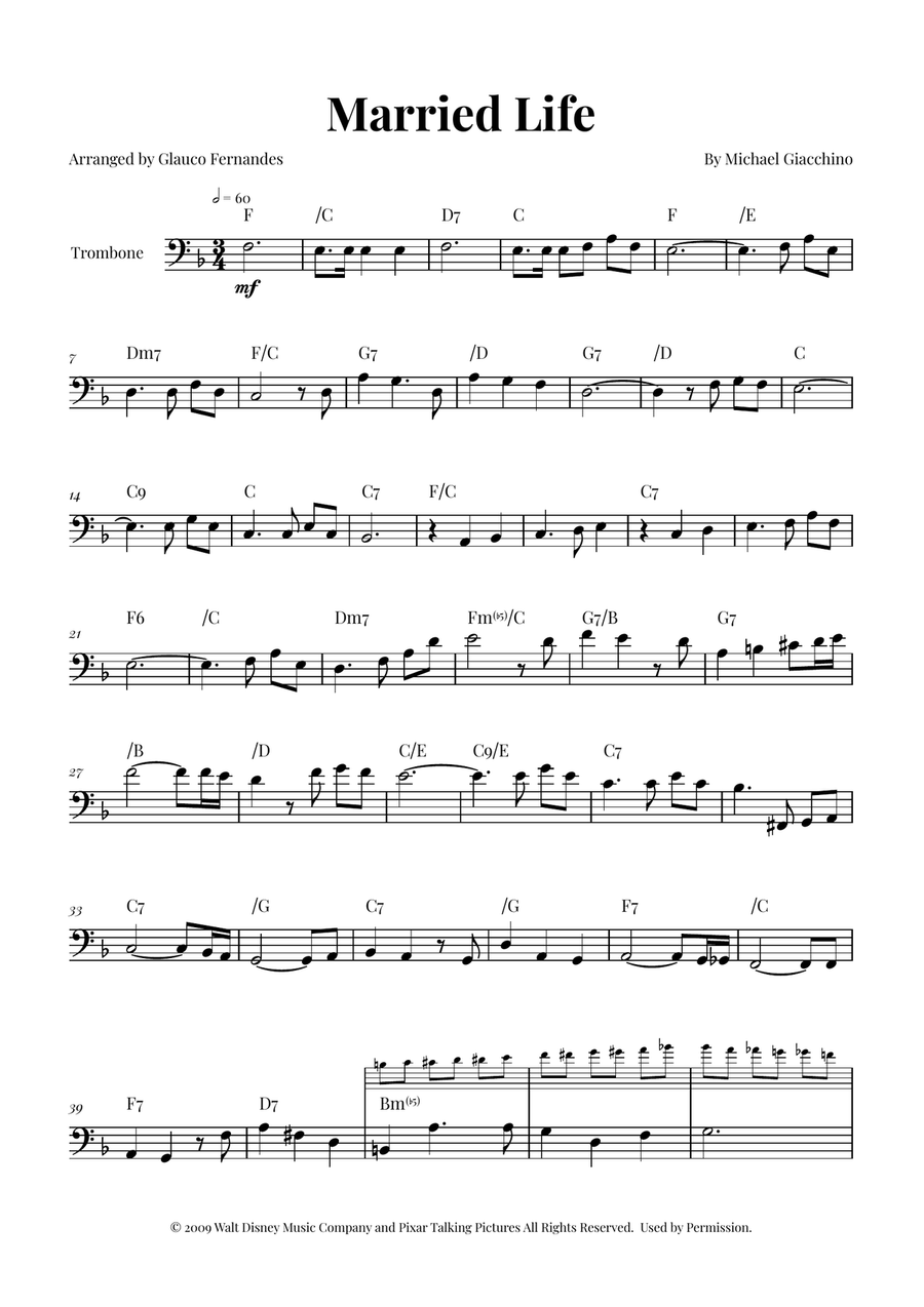 Married Life Trombone Solo scores gallery preview page 1