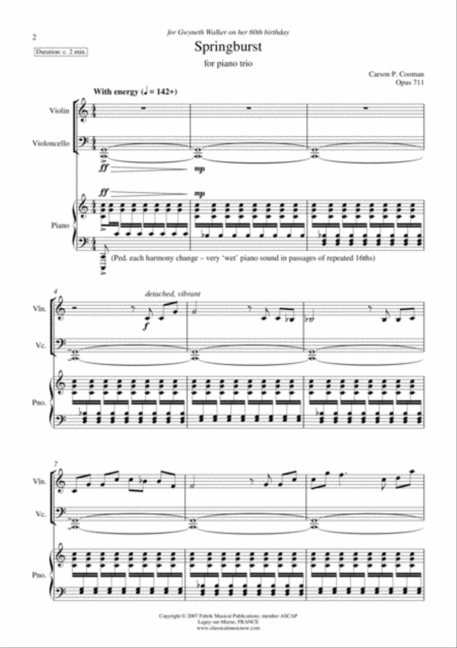 Carson Cooman: Springburst (2007) for piano trio Piano Trio scores gallery preview page 2