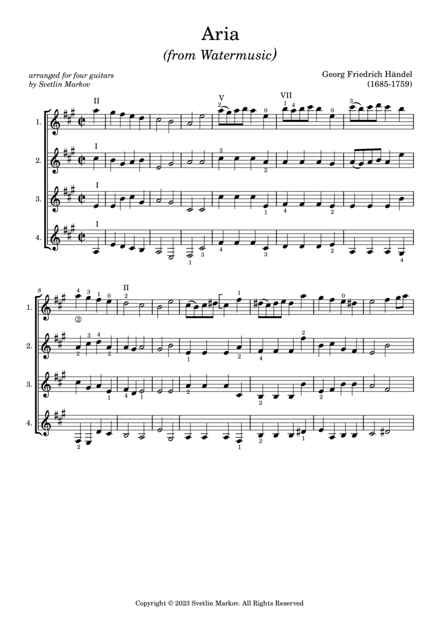 Aria (from Watermusic) Classical Guitar scores gallery preview page 1
