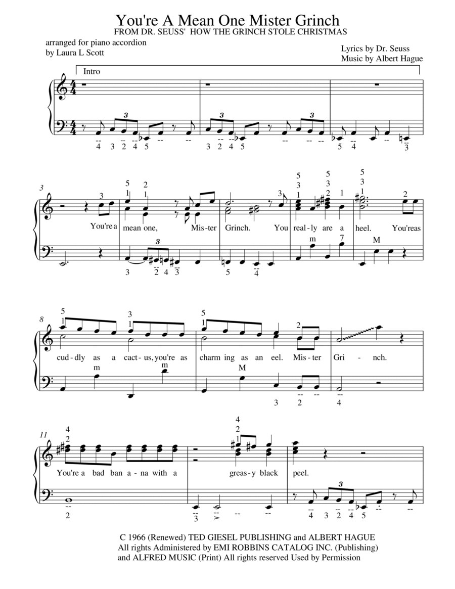 You're A Mean One, Mr. Grinch Accordion scores gallery preview page 1