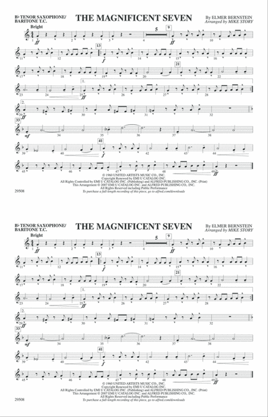 The Magnificent Seven: Bb Tenor Saxophone/Bartione Treble Clef Marching Band scores gallery preview page 1