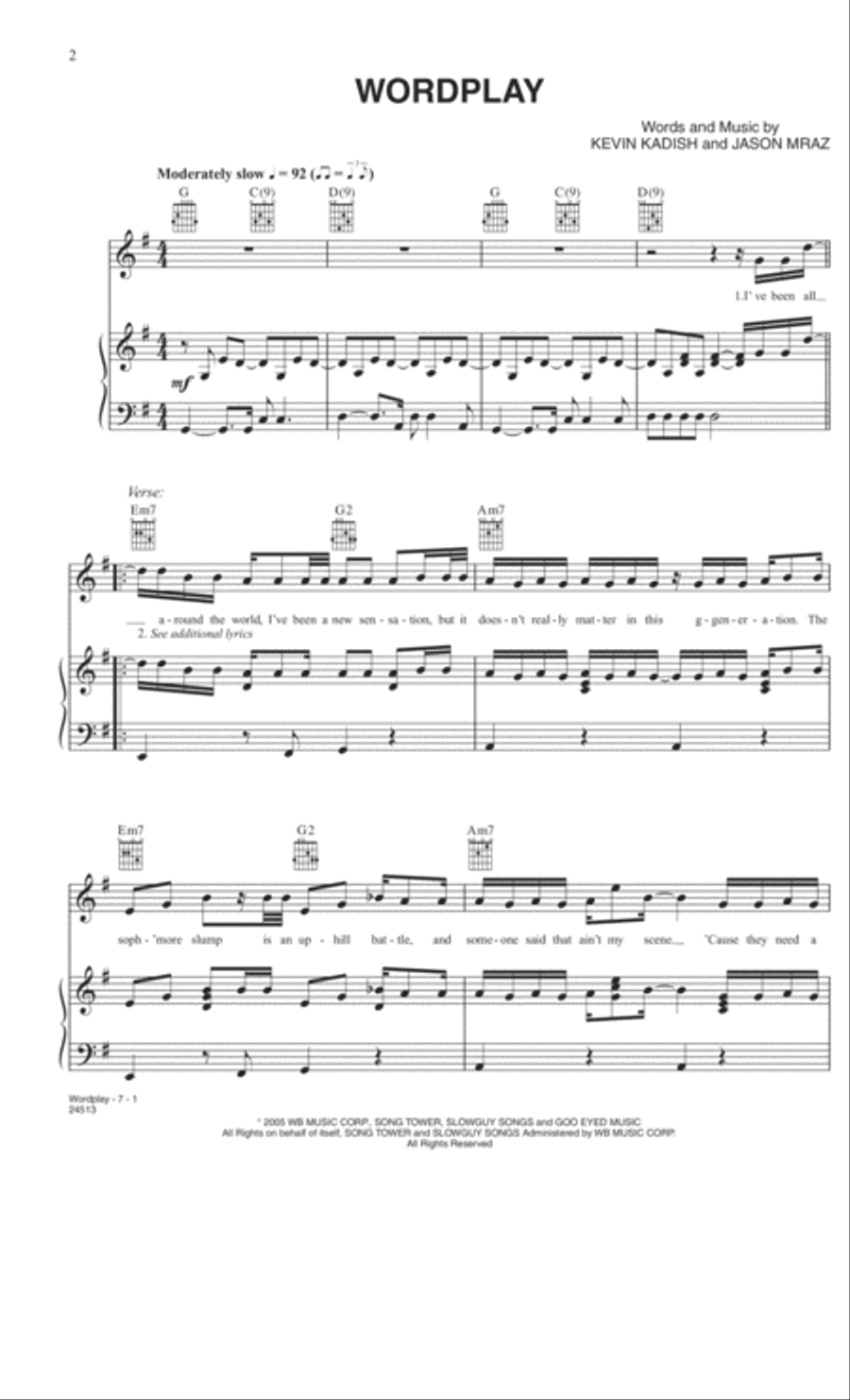 Wordplay Piano, Vocal, Guitar scores gallery preview page 1