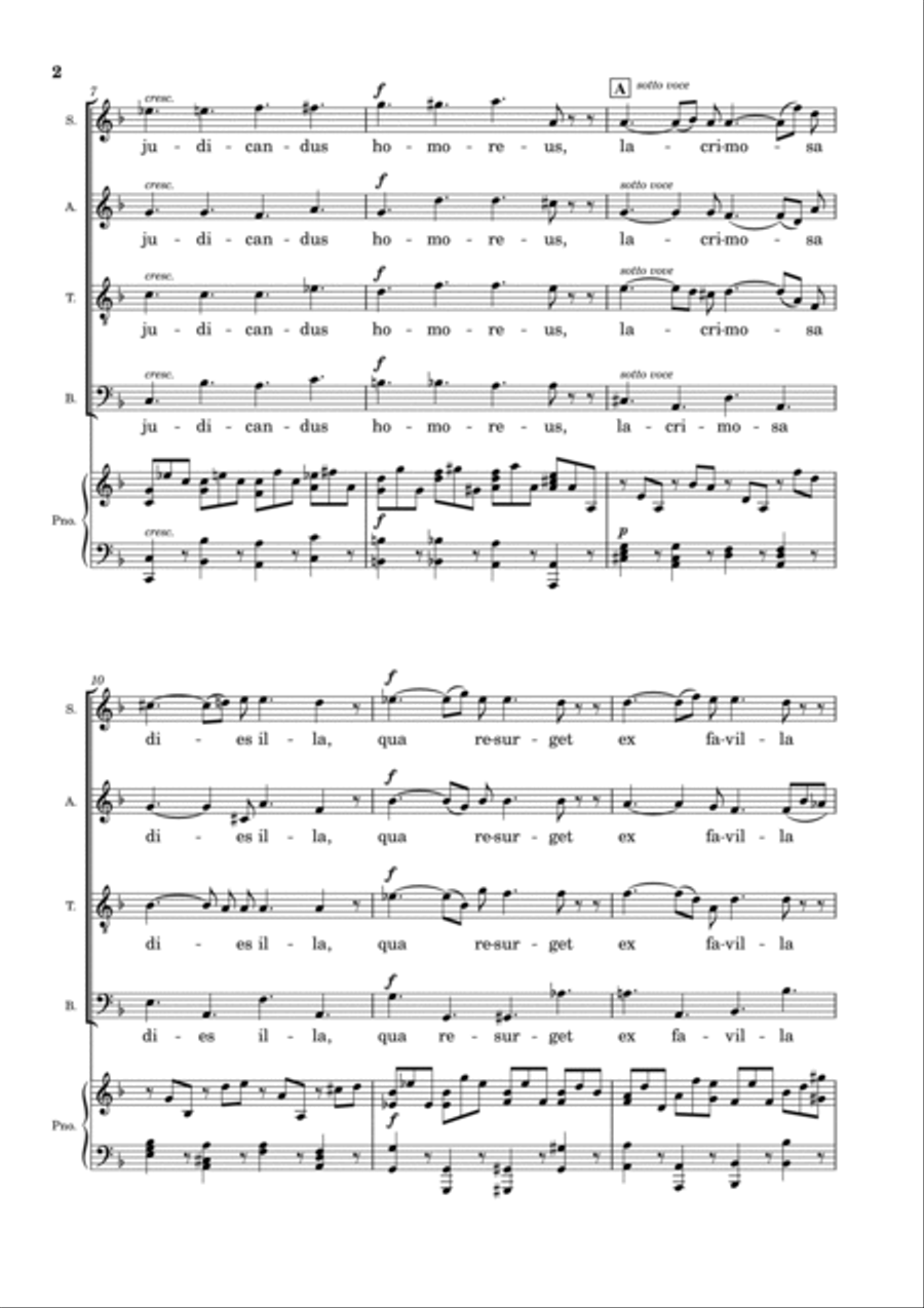 Requiem, 8. Lacrimosa (SATB) - With Lyric - Mozart 4-Part scores gallery preview page 2