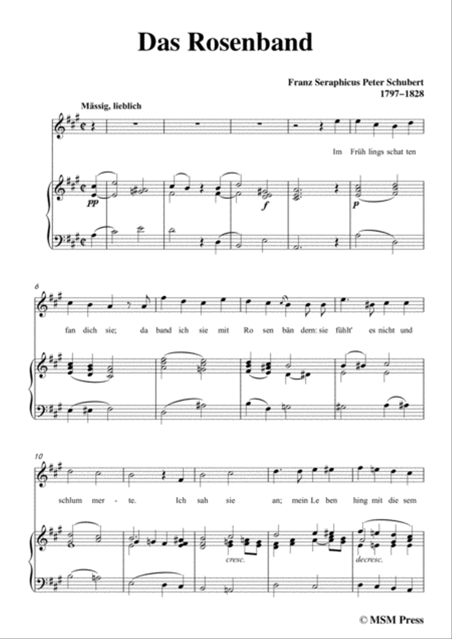 Schubert-Das Rosenband(The Rosy Ribbon),D.280,in A Major,for Voice&Piano Voice scores gallery preview page 3