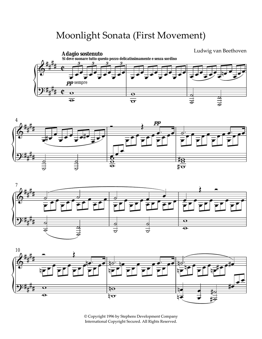 Moonlight Sonata, First Movement, Op. 27, No. 2 Piano Solo scores gallery preview page 1