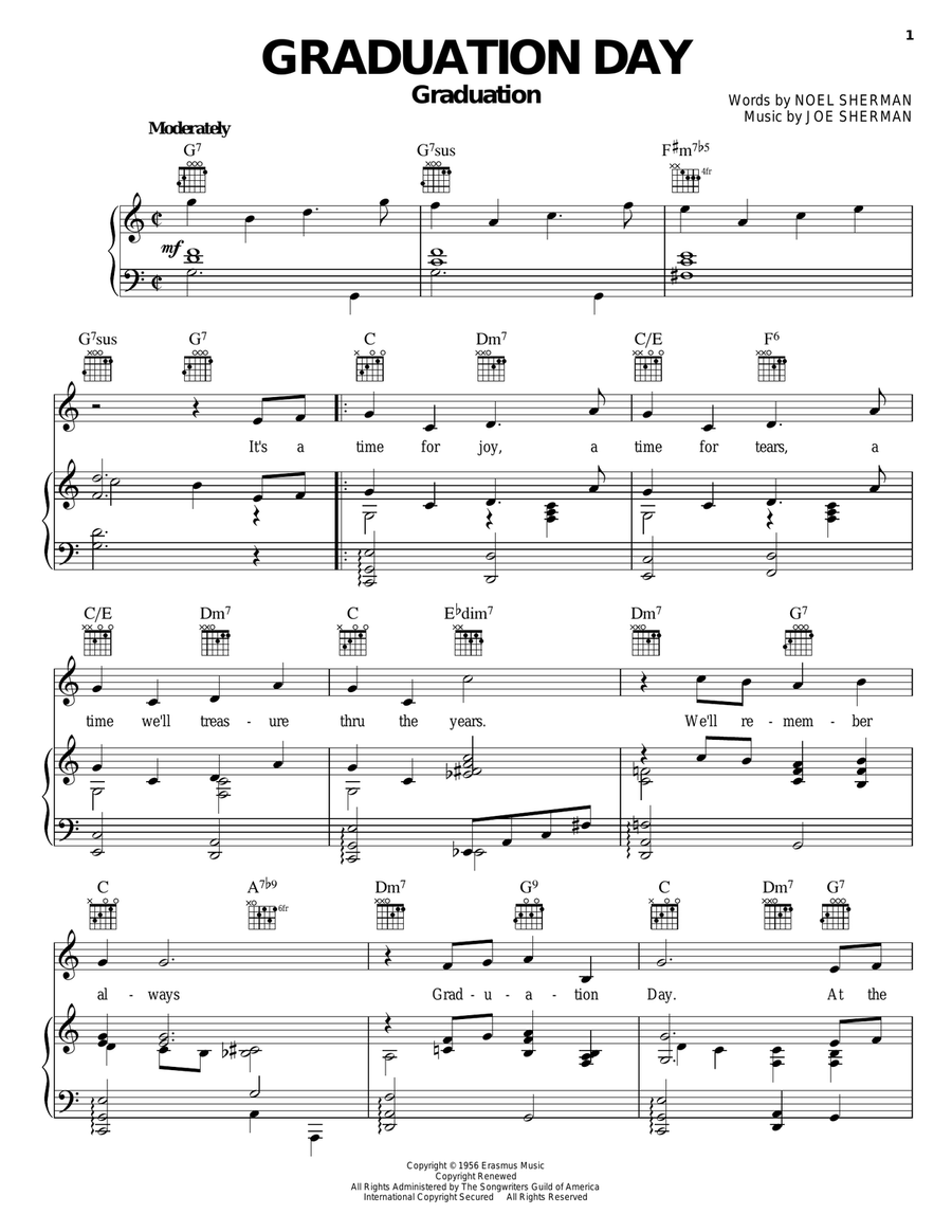 Graduation Day Piano, Vocal, Guitar scores gallery preview page 1