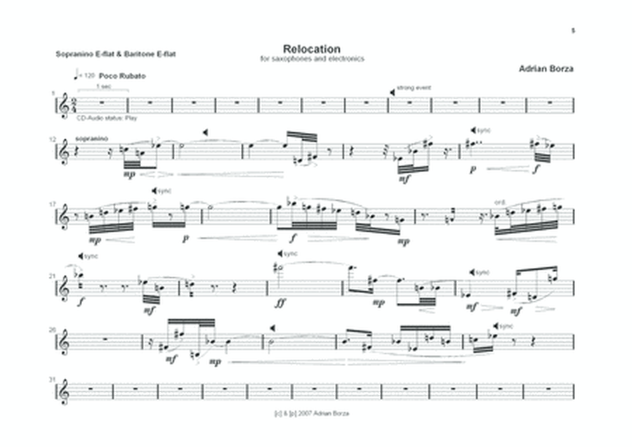 Relocation (for Sopranino-Baritone Saxophones and Electronics)