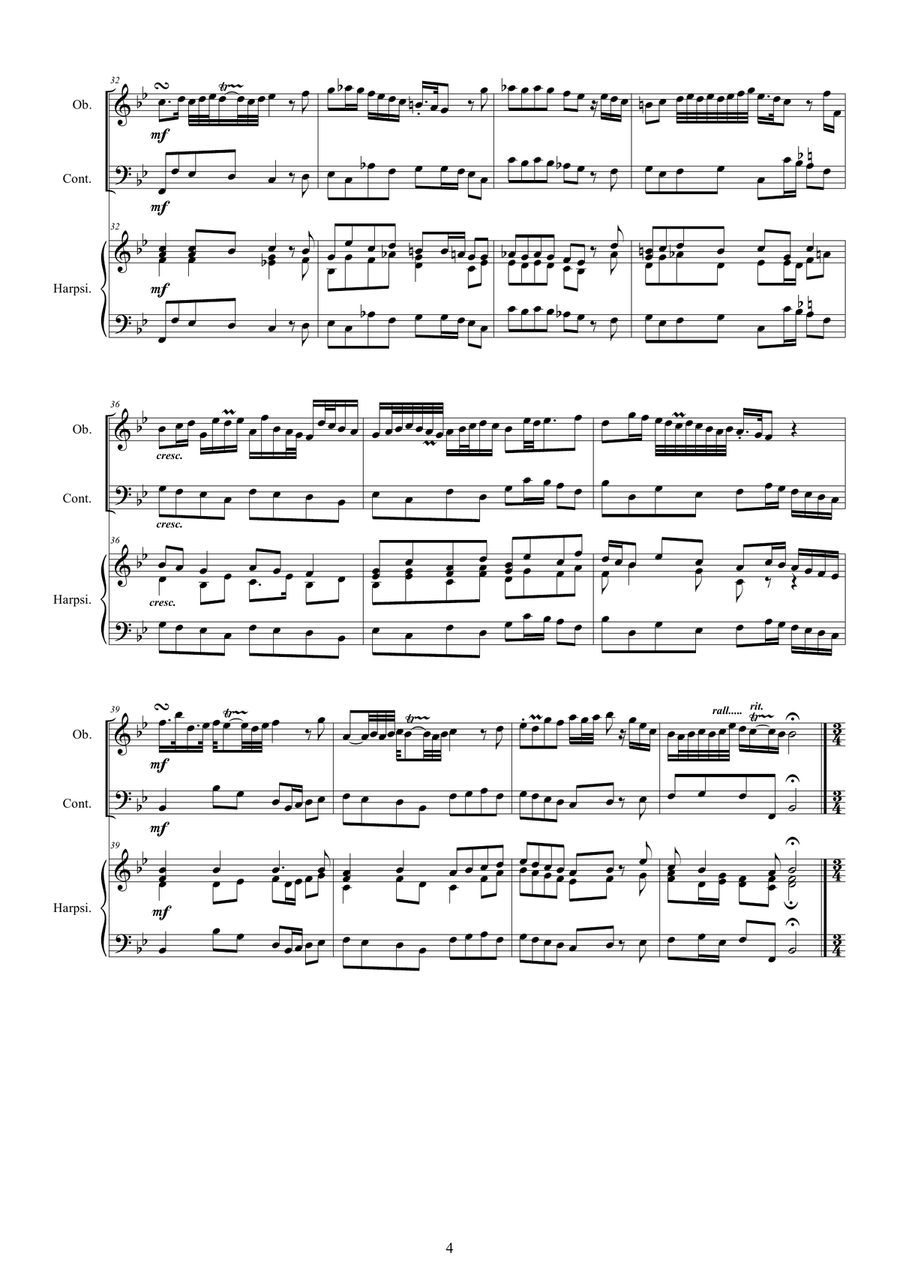 Handel - Oboe Sonata in B flat HWV 357 for Oboe, Continuo and Harpsichord or Piano Handel - Oboe Sonata in B flat HWV 357 for Oboe, Continuo and Harpsichord or Piano Small Ensemble scores gallery preview page 4