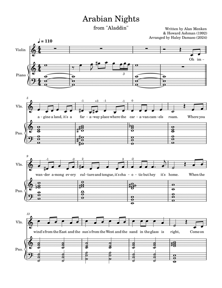 Arabian Nights Violin Solo scores gallery preview page 1