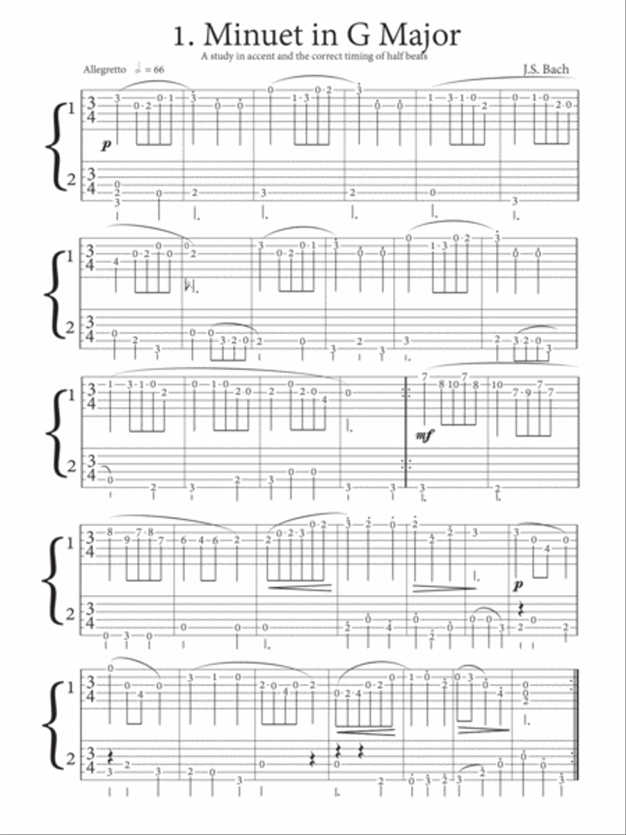 First Lessons in Bach for Guitar Duet - Volume 1 - Rhythmic Tablature