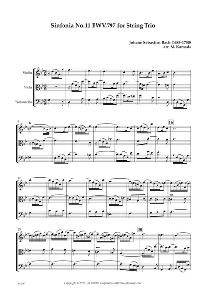 Sinfonia No.11 BWV.797 for String Trio image number null