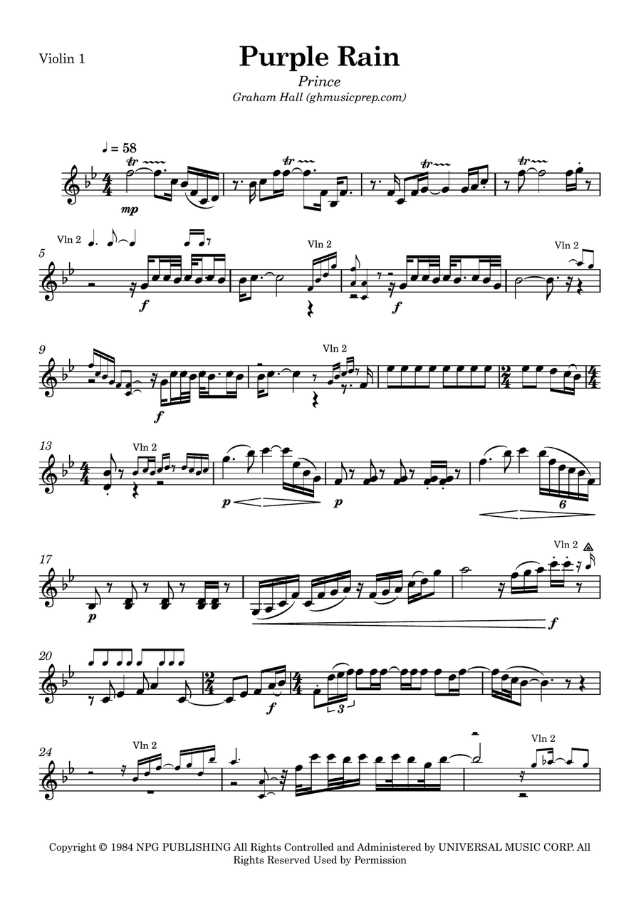Purple Rain String Quartet scores gallery preview page 6