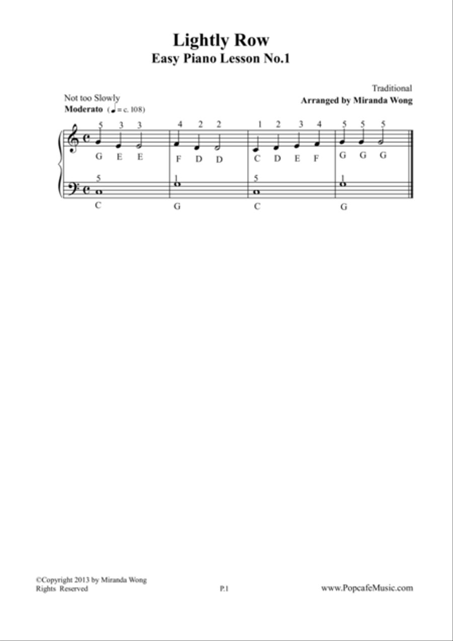 Lightly Row - Easy Piano Lesson No.1 4-Part scores gallery preview page 1