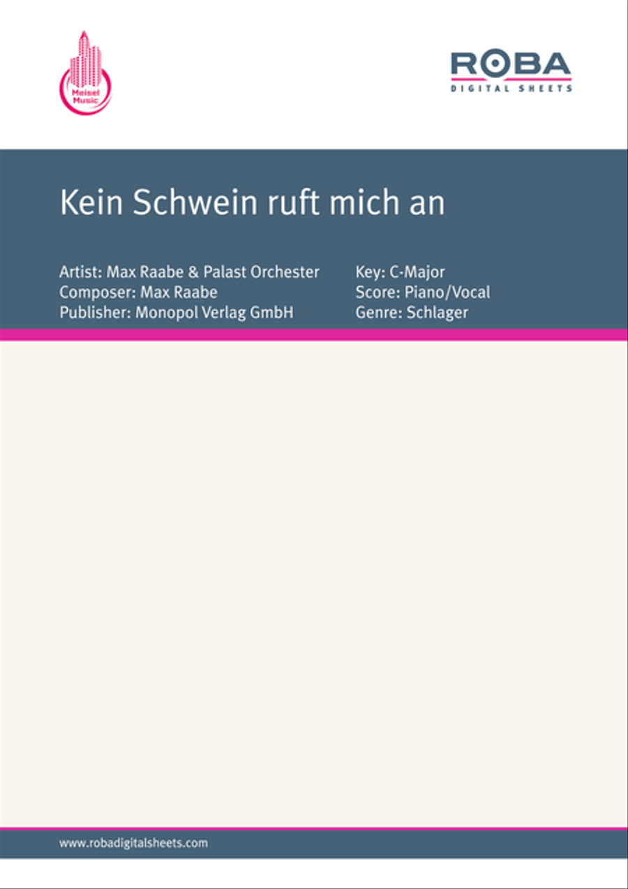 Kein Schwein ruft mich an Piano, Vocal scores gallery preview page 1