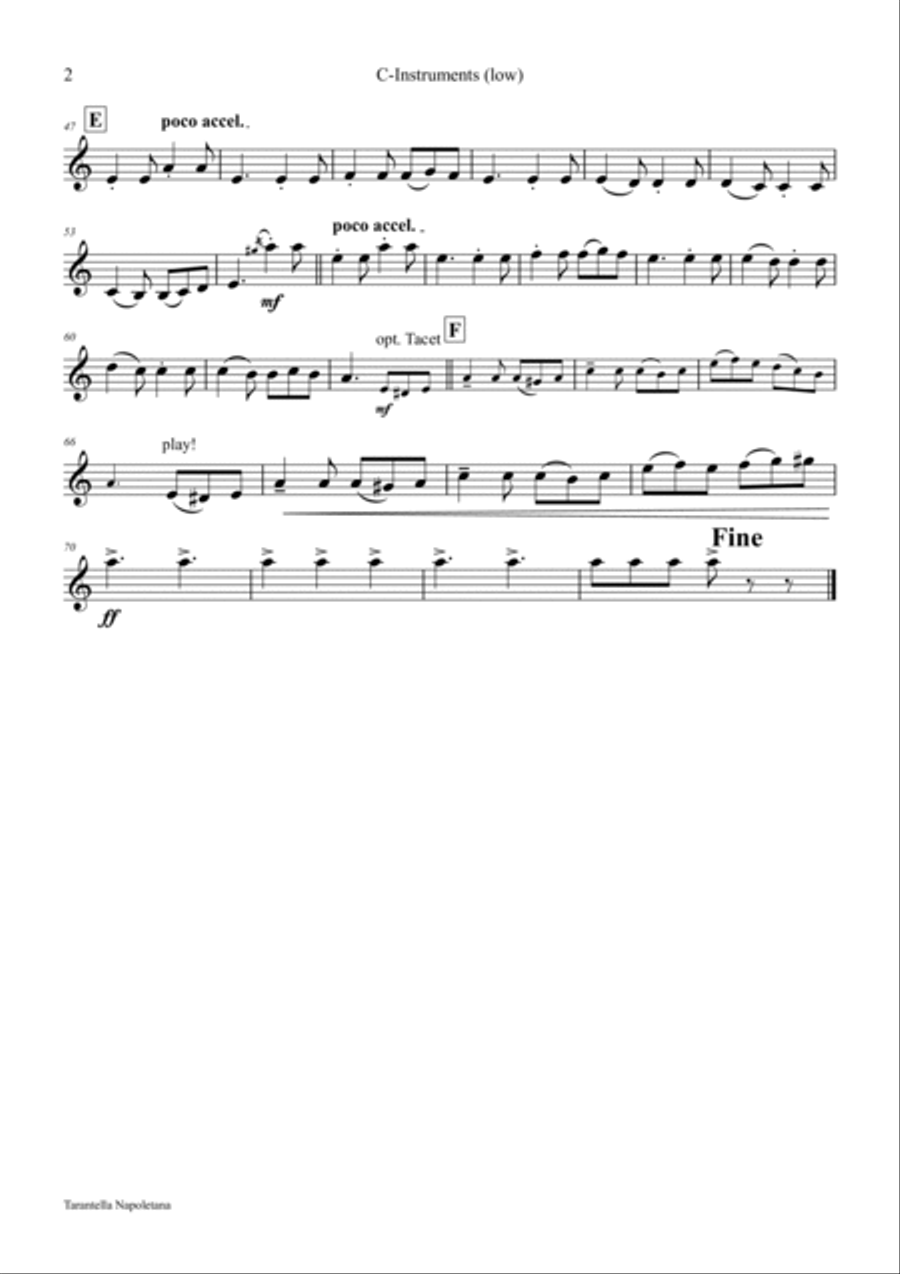 Tarantella Napoletana - Italian Folk Song - Am - Piano and Instrument Flute Solo scores gallery preview page 5