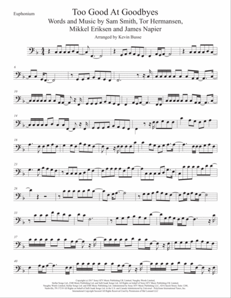 Too Good At Goodbyes Euphonium scores gallery preview page 1