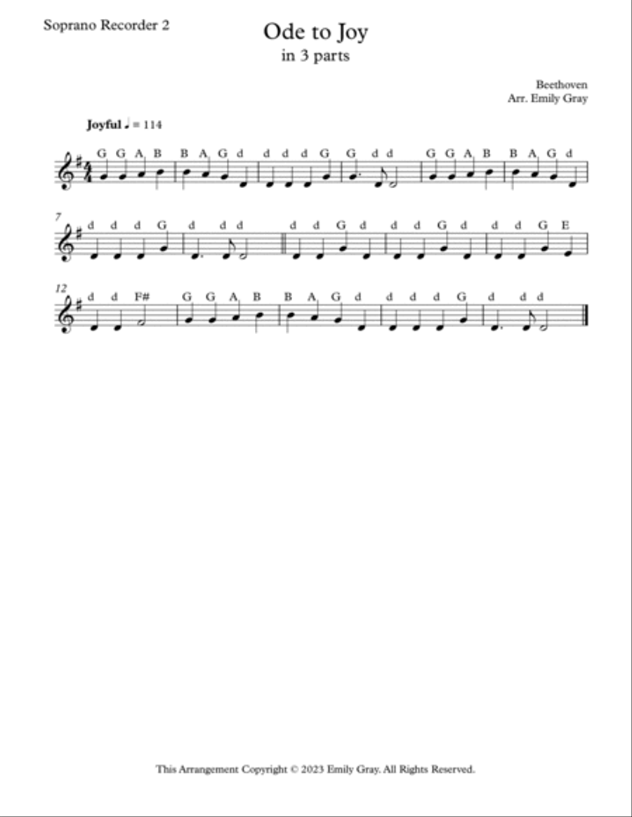 Ode To Joy (Recorders in 3 Parts) 3-Part scores gallery preview page 3