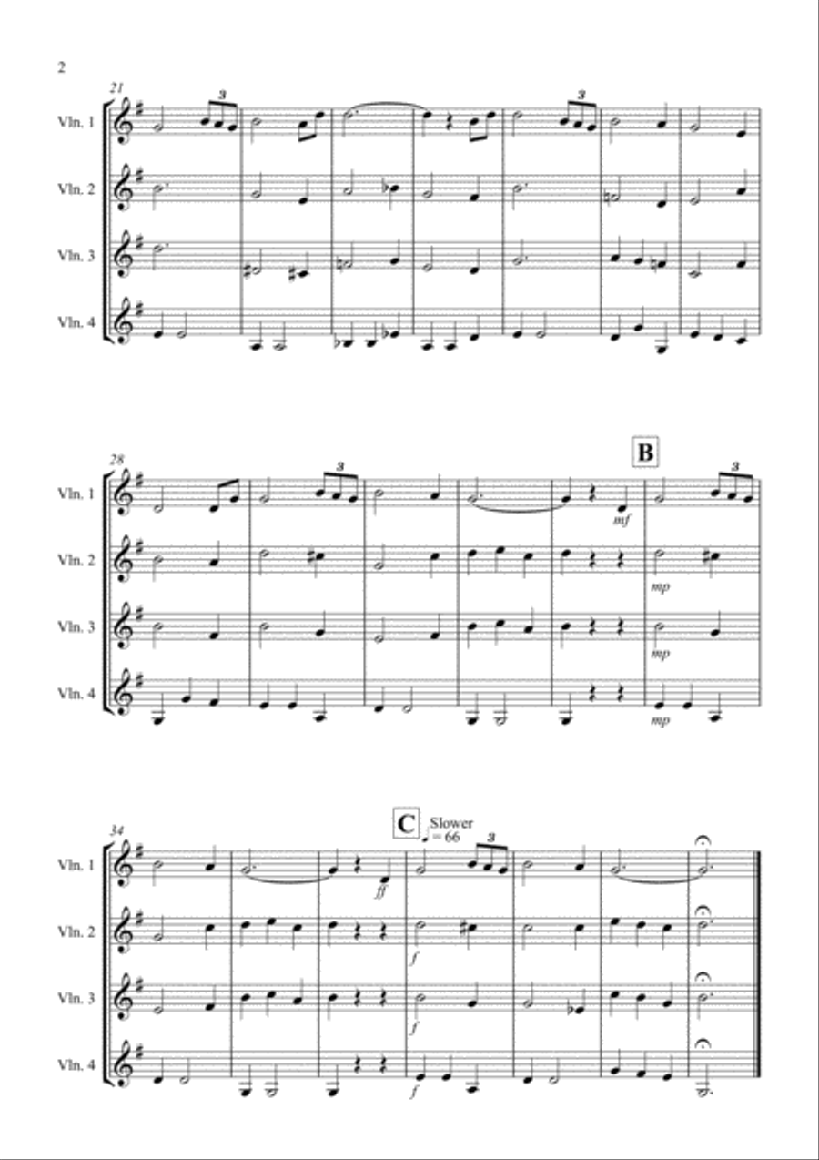 Amazing Grace for Violin Quartet Violin Solo scores gallery preview page 2