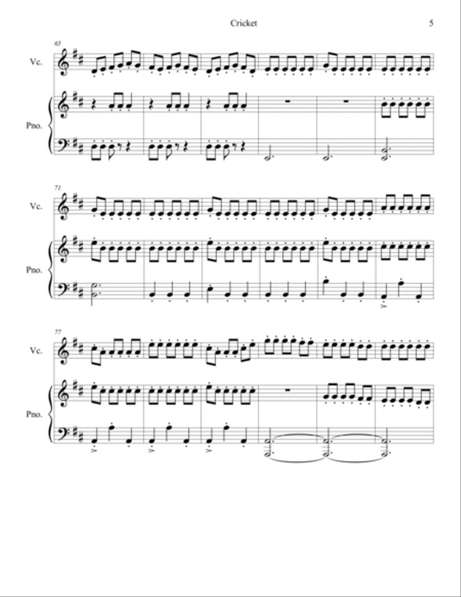 Cricket for Cello and Piano Piano scores gallery preview page 5