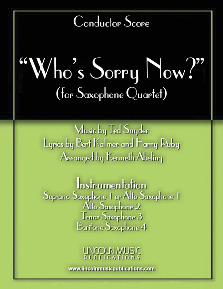 Who’s Sorry Now? (for Saxophone Quartet SATB or AATB) image number null
