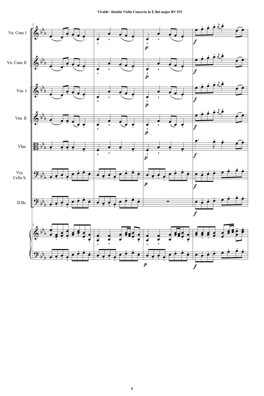 Vivaldi - Double Violin Concerto in E flat major RV 515 for Two Violins, Strings and Cembalo Chamber Orchestra scores gallery preview page 4