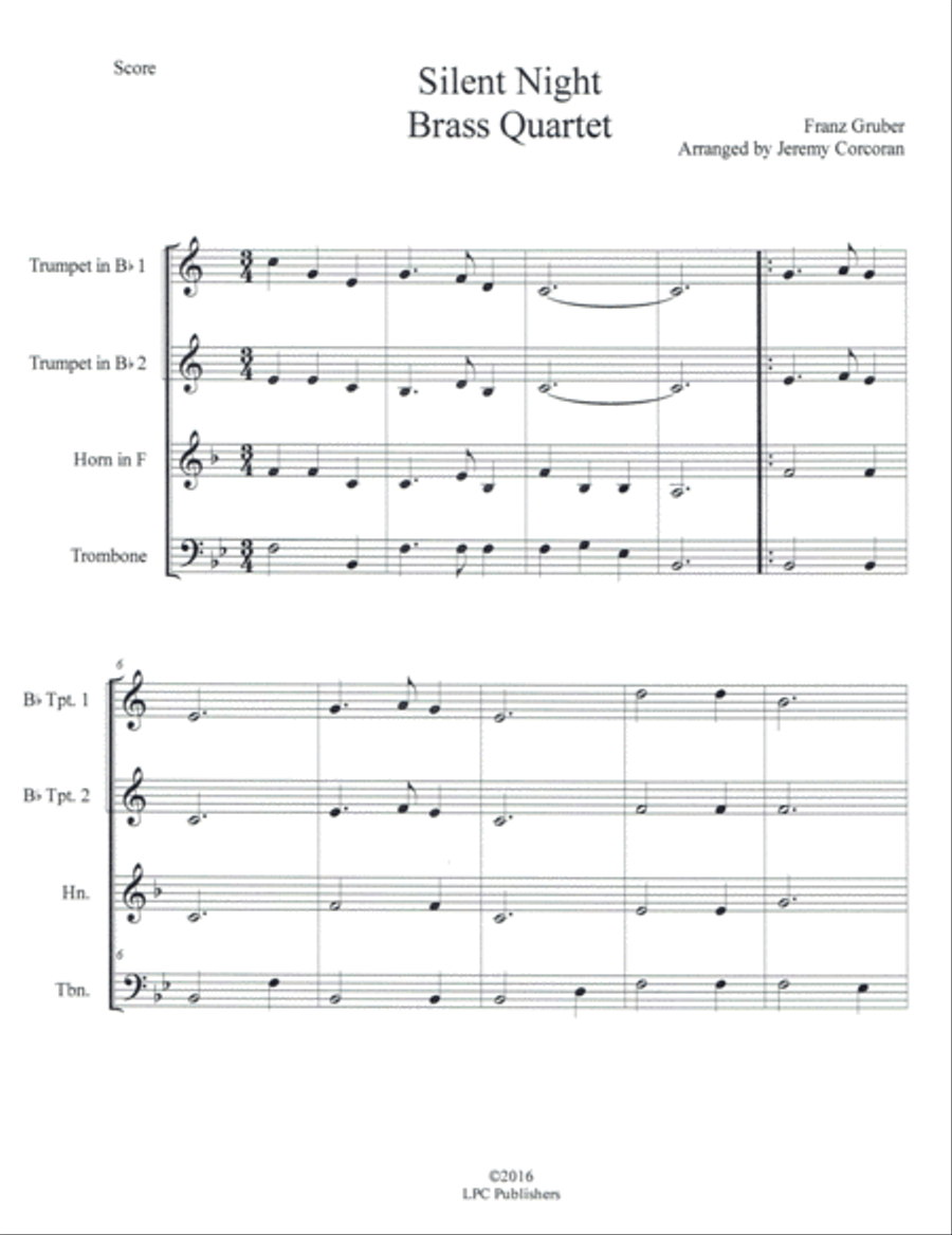Silent Night for Brass Quartet Brass Quartet scores gallery preview page 1