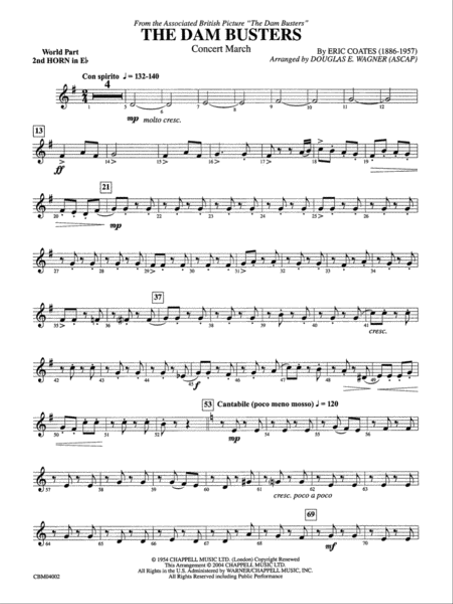 The Dam Busters Concert March: WP 2nd Horn in E-flat Concert Band scores gallery preview page 1