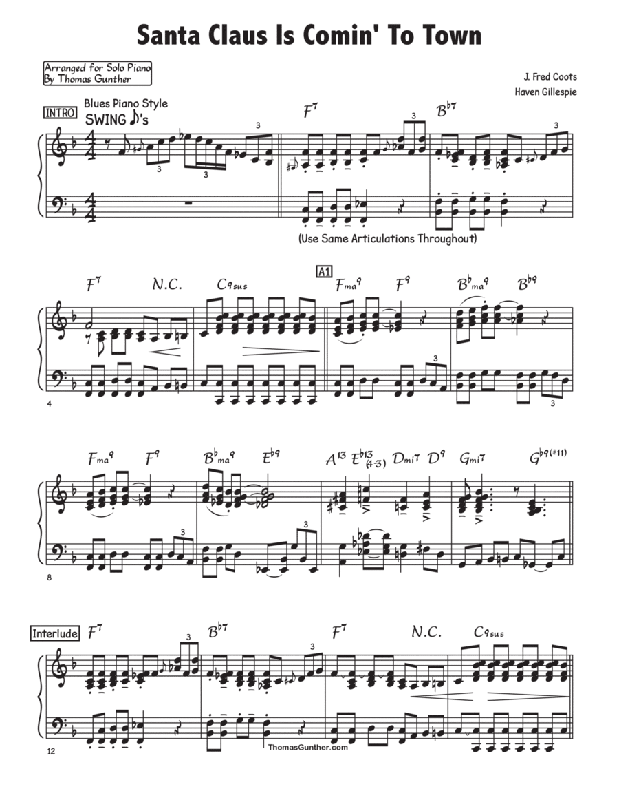 Santa Claus Is Comin' To Town Piano Solo scores gallery preview page 1