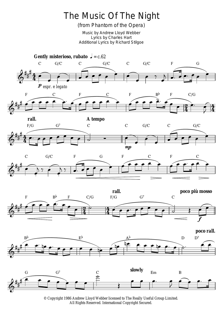The Music Of The Night (from The Phantom Of The Opera) Saxophone Solo scores gallery preview page 1