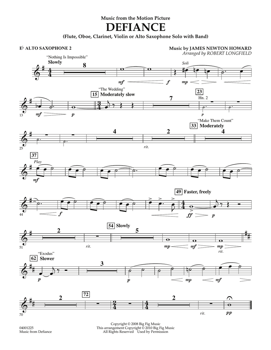 Music from Defiance - Eb Alto Saxophone 2 Concert Band scores gallery preview page 1