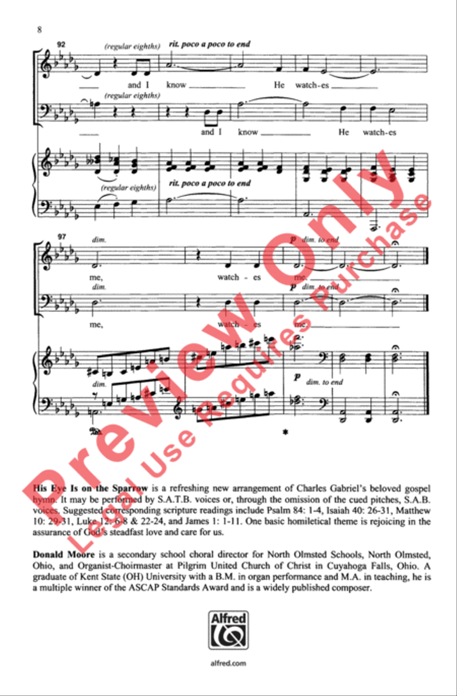 His Eye Is on the Sparrow 4-Part scores gallery preview page 8