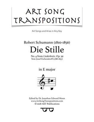 Book cover for SCHUMANN: Die Stille, Op. 39 no. 4 (transposed to E major)