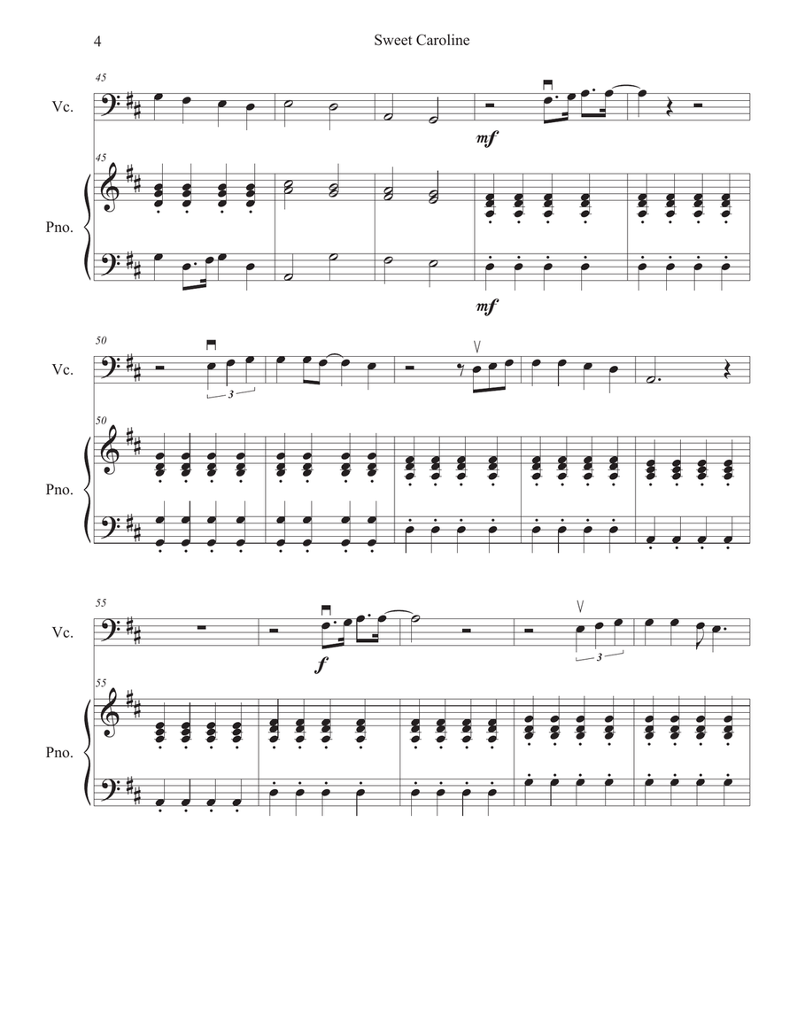Sweet Caroline Sweet Caroline Cello Solo scores gallery preview page 4