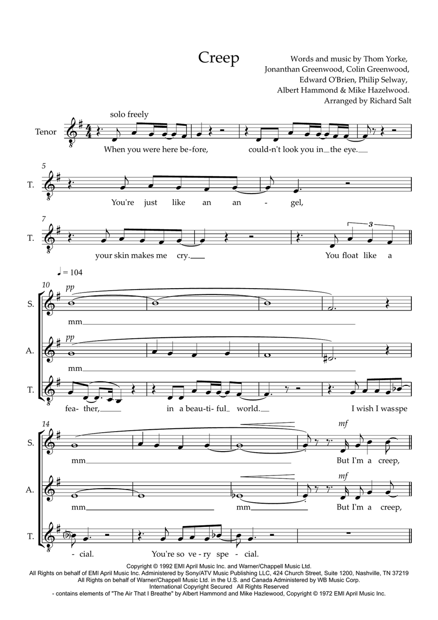 Creep (arr. Richard Salt) SSAATTBB scores gallery preview page 1