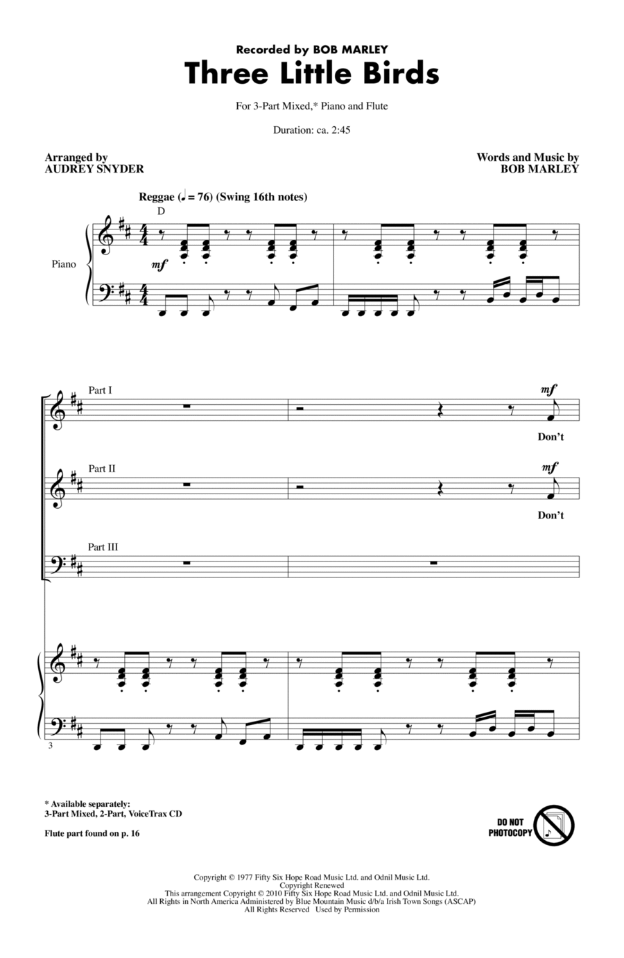 Three Little Birds (arr. Audrey Snyder) 3-Part scores gallery preview page 1