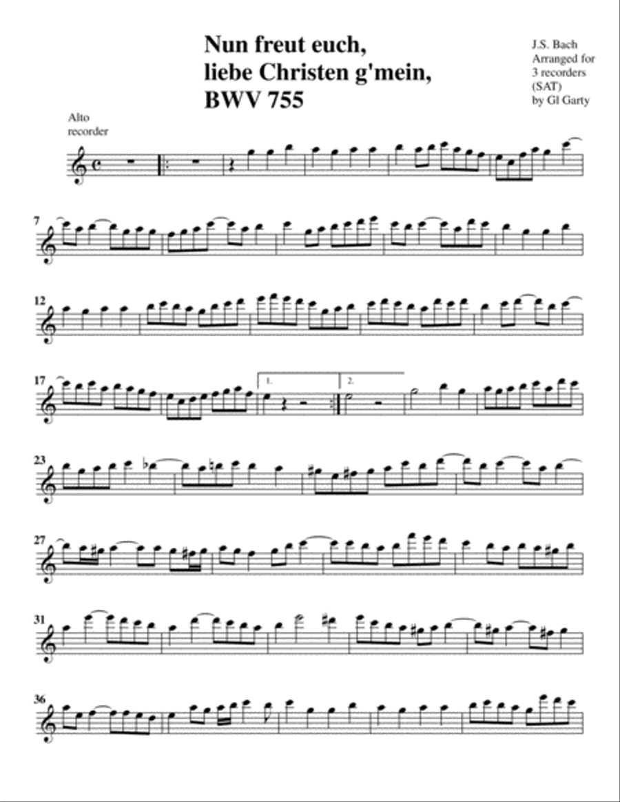 Nun freut euch, lieben Christen g'mein BWV 755 (Arrangement for 3 recorders) Recorder scores gallery preview page 4