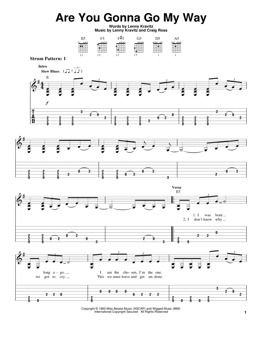 Are You Gonna Go My Way Acoustic Guitar scores gallery preview page 1