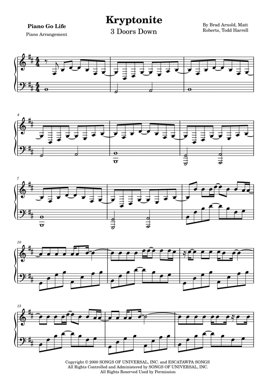 Kryptonite Piano Solo scores gallery preview page 1