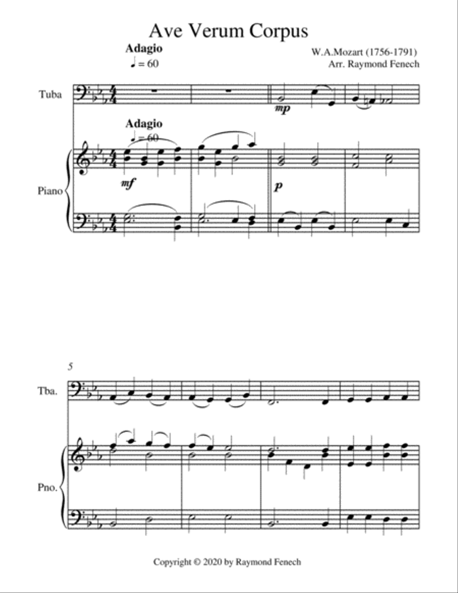 Ave Verum Corpus - Tuba and Piano - Intermediate level Piano scores gallery preview page 4
