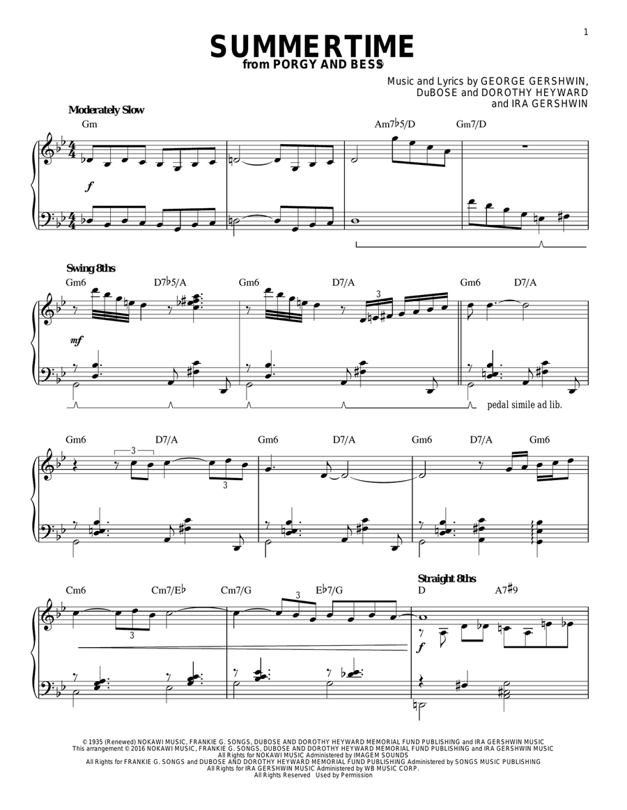 Summertime (arr. Brent Edstrom) Piano Solo scores gallery preview page 1