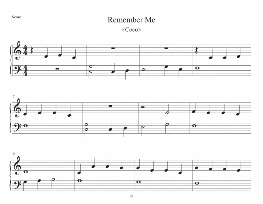 Remember Me (Lullaby) Easy Piano scores gallery preview page 1
