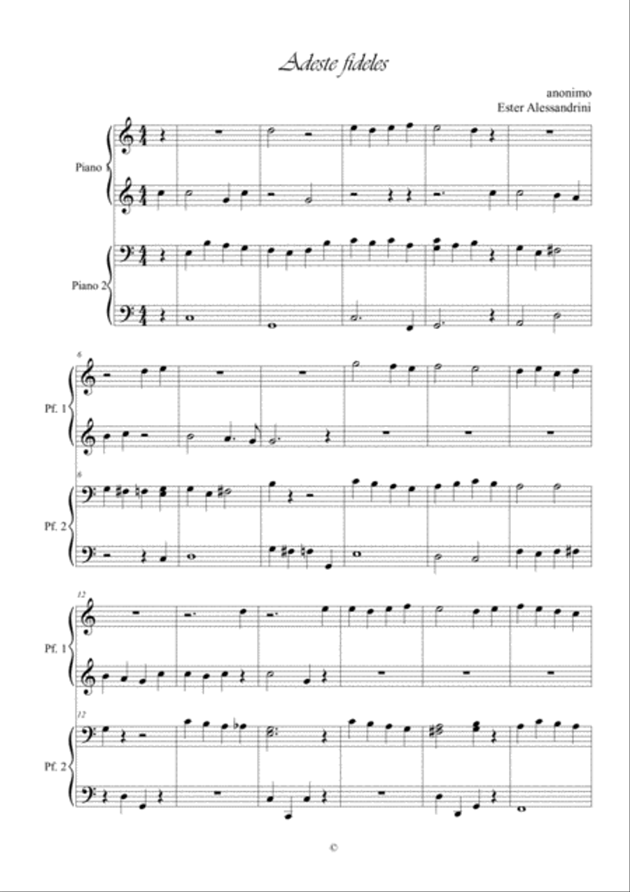 Adeste fideles . Piano 4 hands Easy Piano scores gallery preview page 1