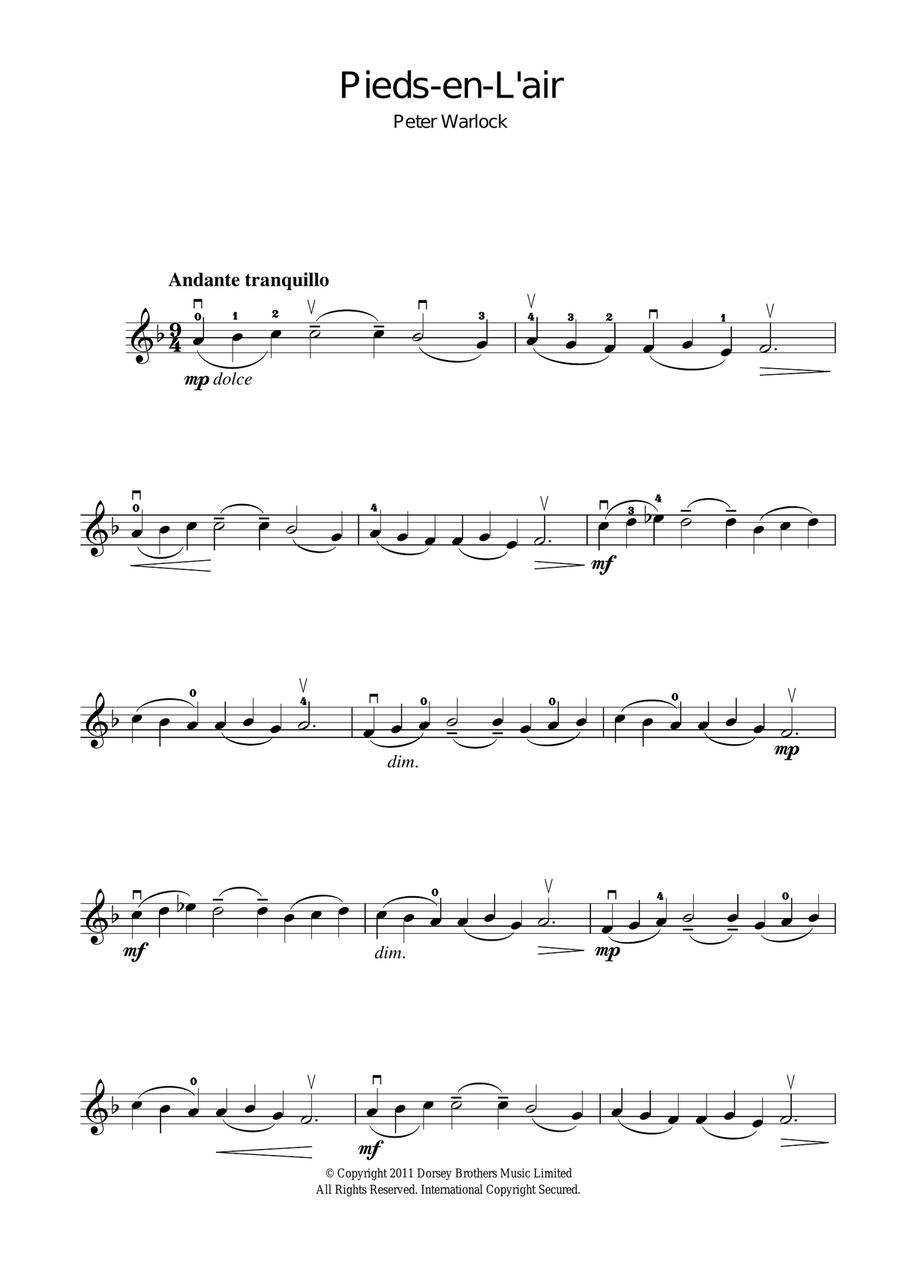 Pieds-En-L'air (from the Capriol Suite) Violin Solo scores gallery preview page 1