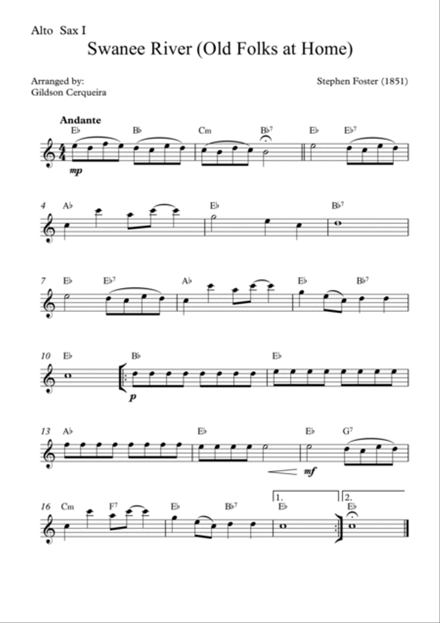 Swanee River (Old Folks at Home) Saxophone Quintet scores gallery preview page 4