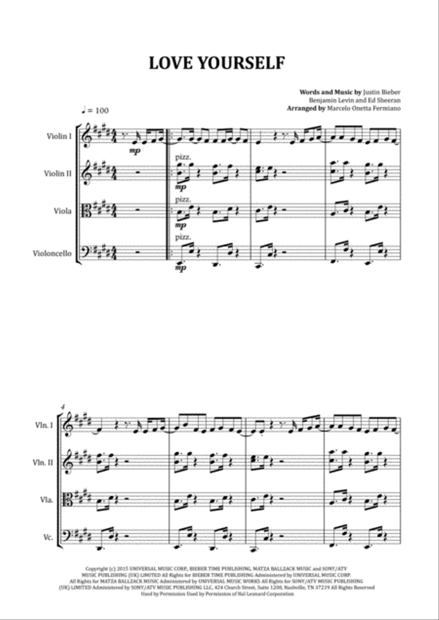 Love Yourself String Quartet scores gallery preview page 4