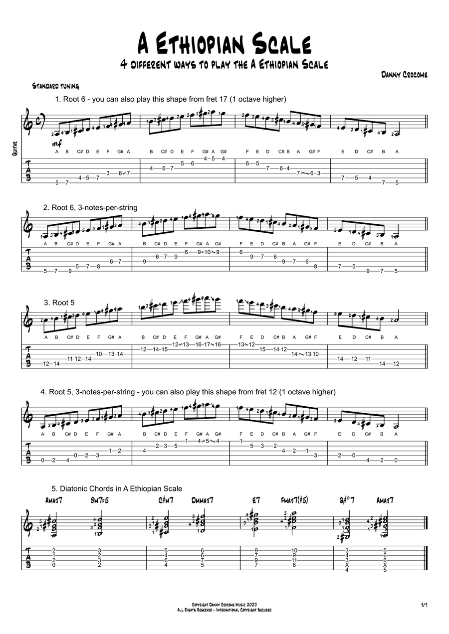 A Ethiopian Scale (4 Ways to Play) Electric Guitar scores gallery preview page 1