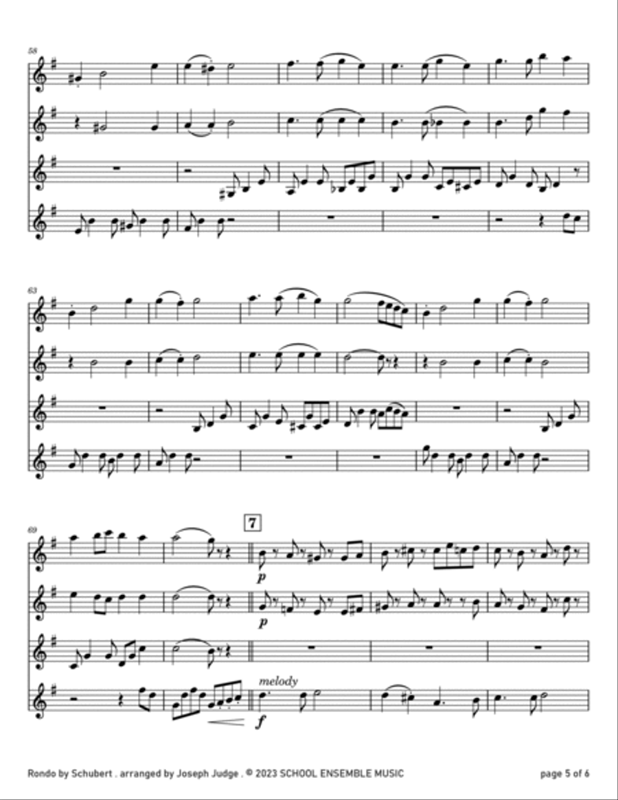 Rondo by Schubert for Clarinet Quartet in Schools Clarinet Quartet scores gallery preview page 5